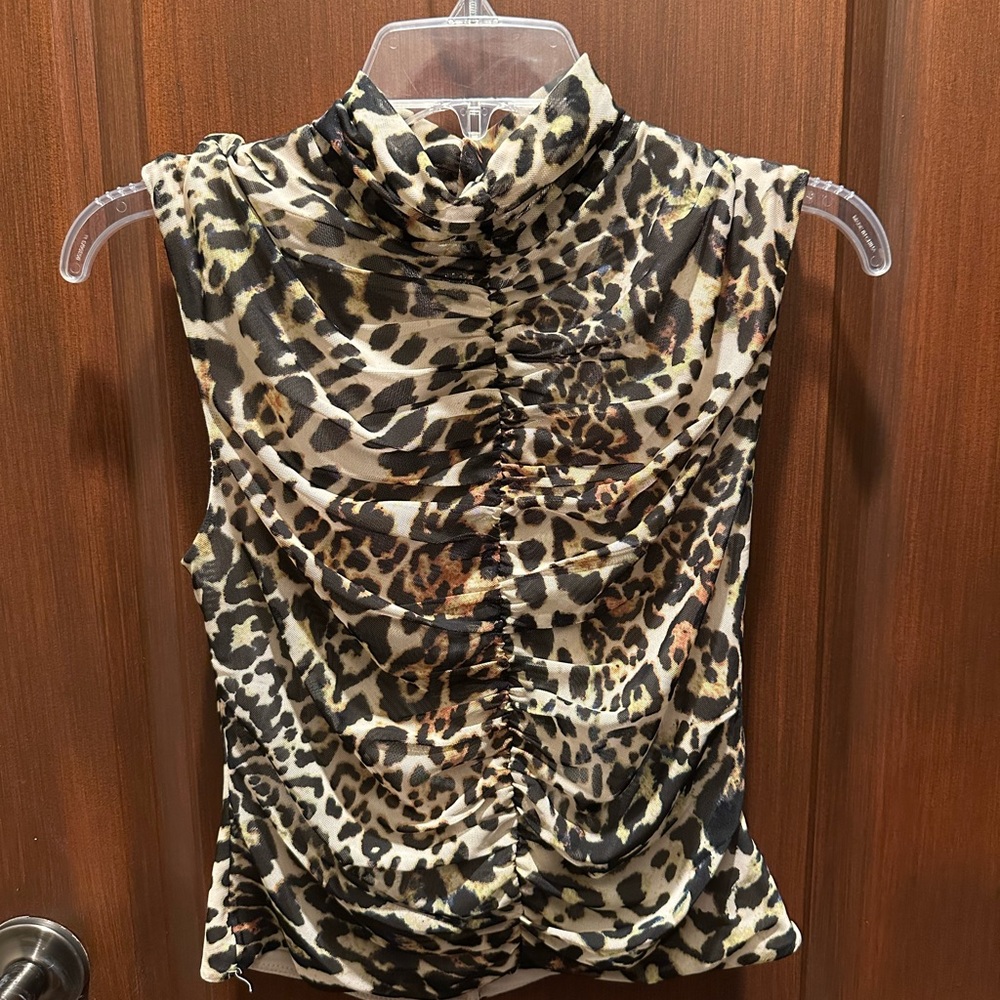 AFRM Leopard Print Ruched Blouse